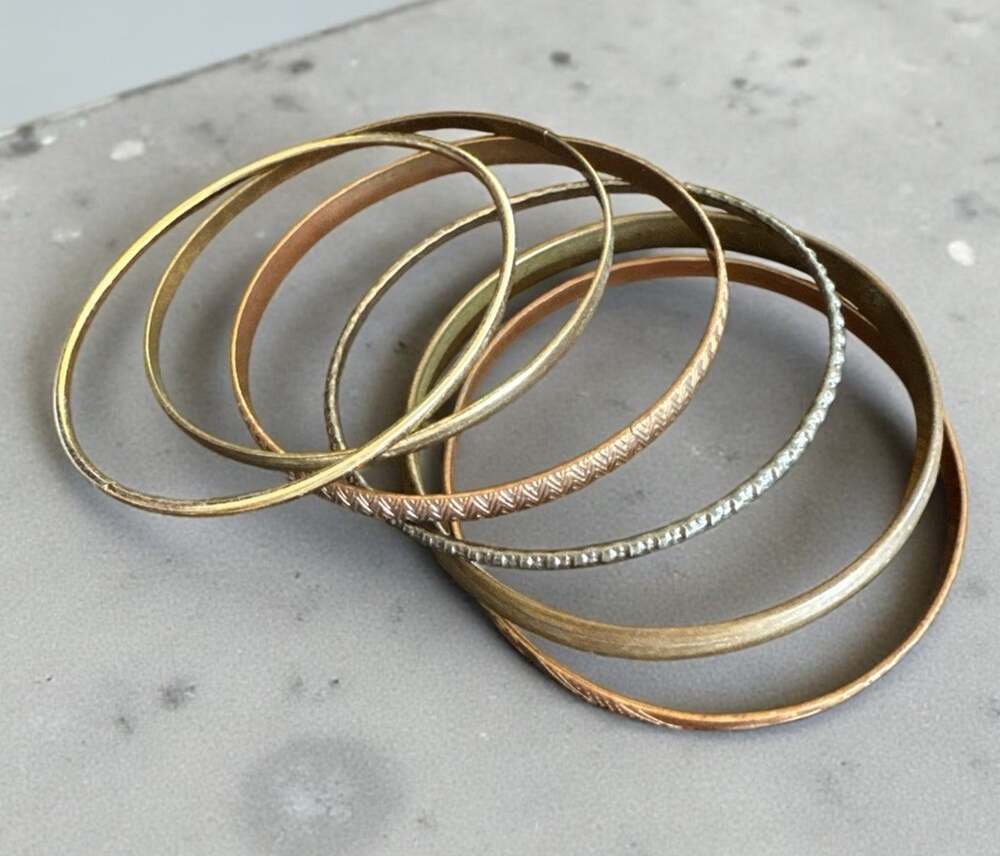 Multi Tone Bangle Bracelets Set Of 6 Stacking Boho Jewelry Gold Silver Bronze
